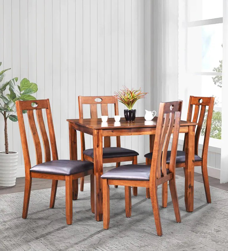 Solid Wood 4 Seater Dining Set In Brown Colour