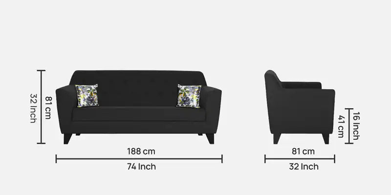 Fabric 3 Seater Sofa In Mystic Black Colour