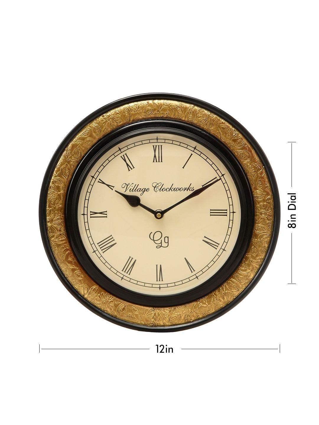 Round Embossed Brass 12 Inches Wall Clock - Ouch Cart 