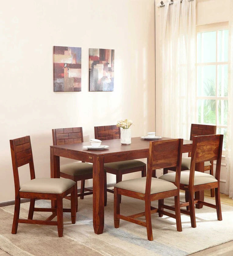 Sheesham Wood 6 Seater Dining Set In Scratch Resistant Honey Oak Finish