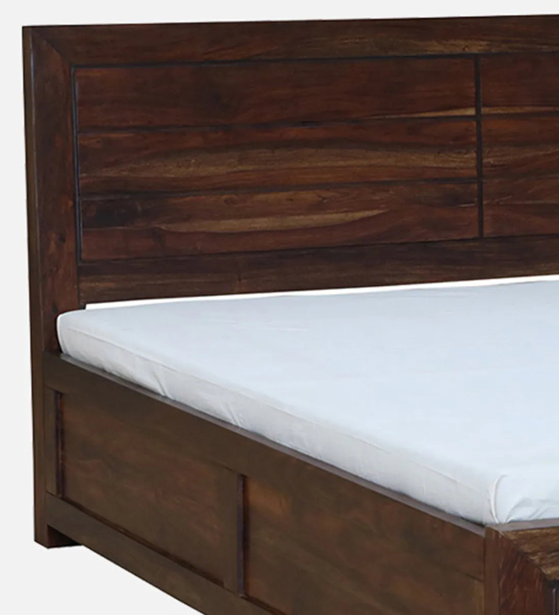 Sheesham Wood King Size Bed In Provincial Teak Finish With Hydraulic Storage