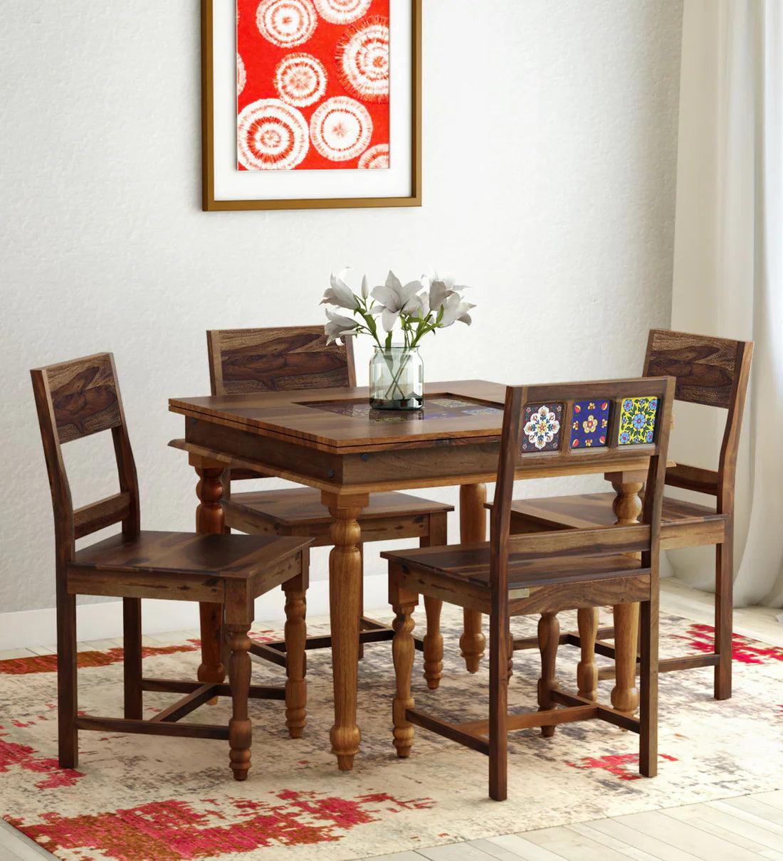 Sheesham Wood 4 Seater Dining Set In Provincial Teak Finish - Ouch Cart 