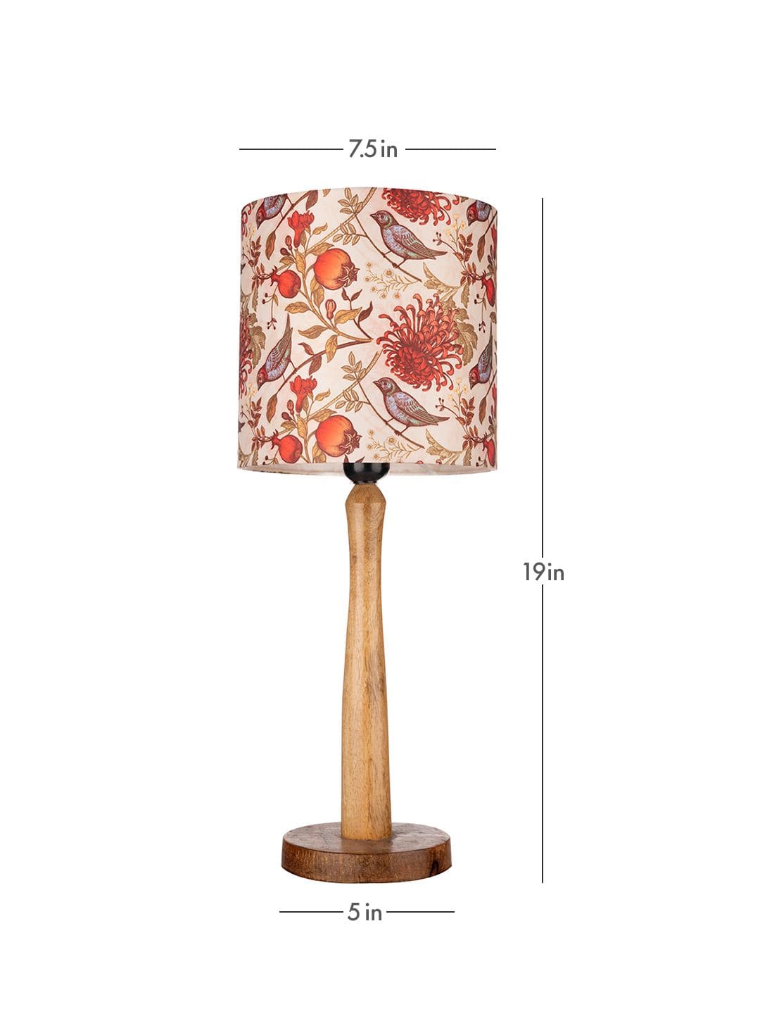 Wooden Brown Table Lamp with Birdy Shade