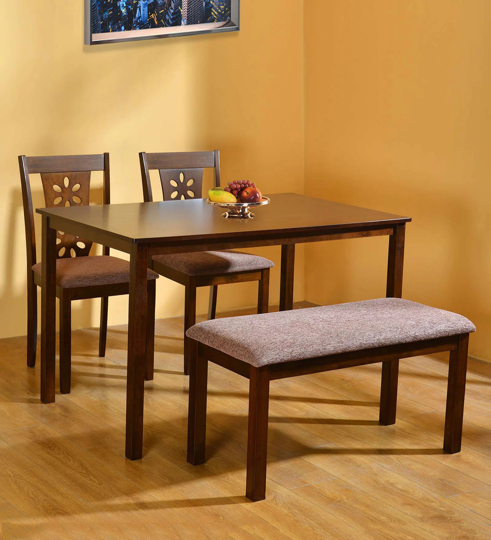 Sutlej 4 Seater Dining Set in Antique Cherry Finish with Bench