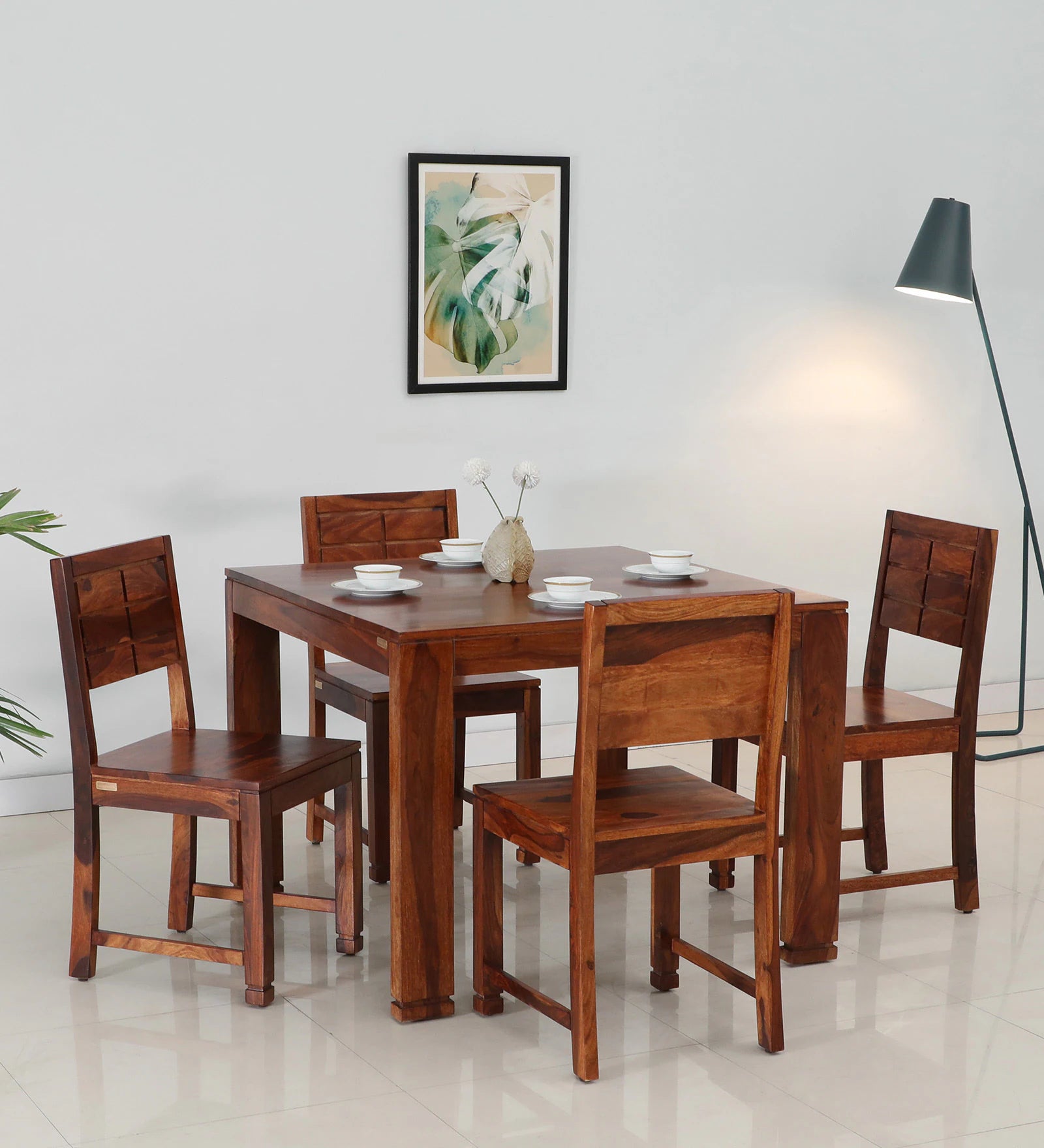 Sheesham Wood 4 Seater Dining Set In Honey Oak Finish