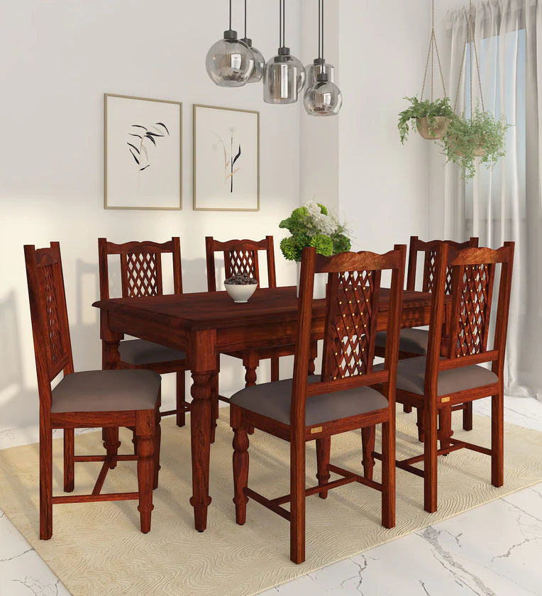 Sheesham Wood 6 Seater Dining Set in Scratch Resistant Honey Oak Finish