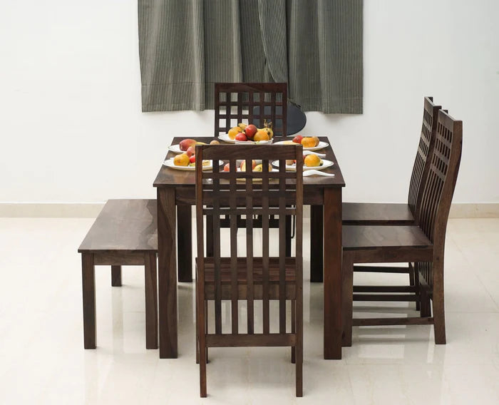 Peppi Sheesham Wood 6 Seater Dining Table Set with 4 Chair & Becnch for Dining Room