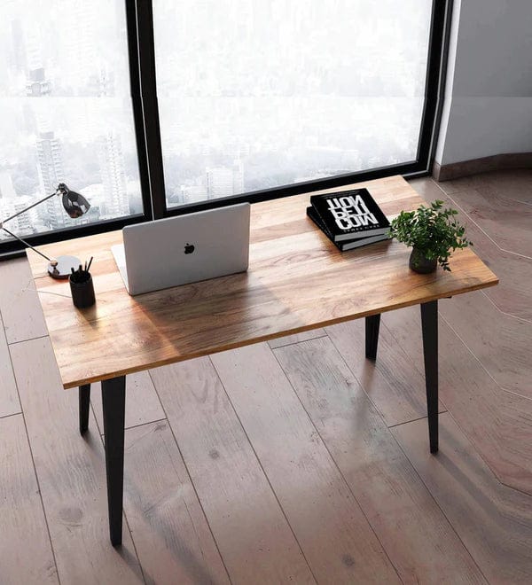 Florian Solid Teak Wood Desk in Black Legs