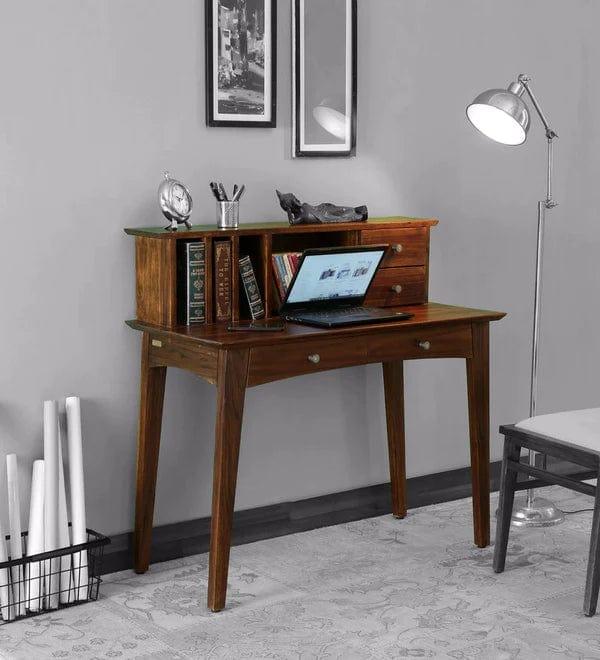 Rustic Study Table Solid Timber Julian Teak Wood Study Table In Provincial Teak Finish