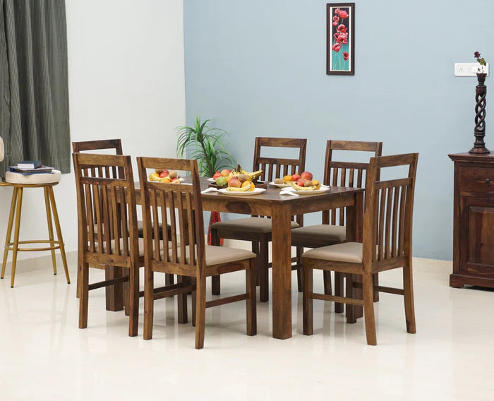 Liesl Sheesham Wood 6 Seater Dining Table Set with 6 Chair for Dining Room