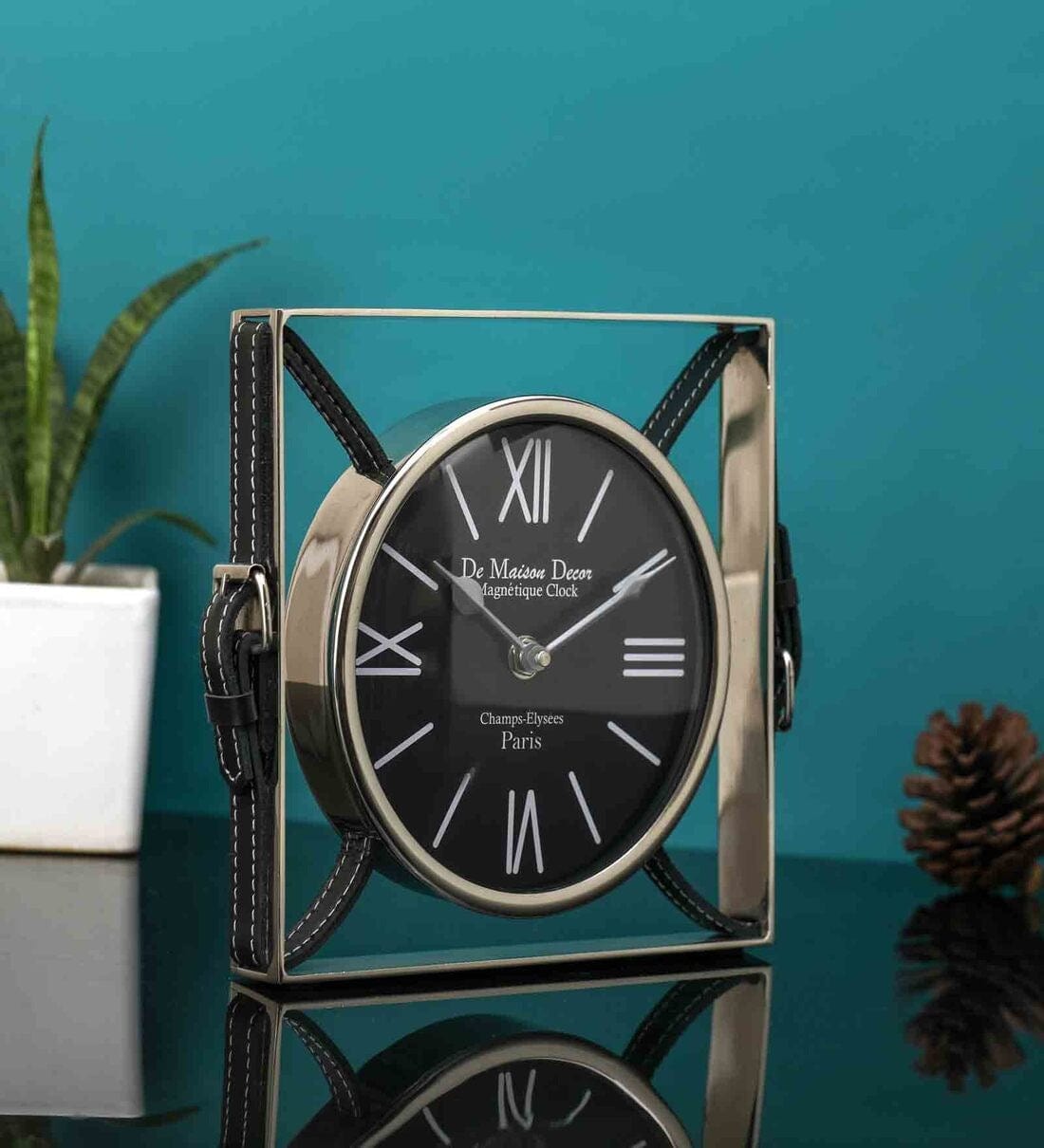 Silver Aluminium Straps Timepiece Table clock,