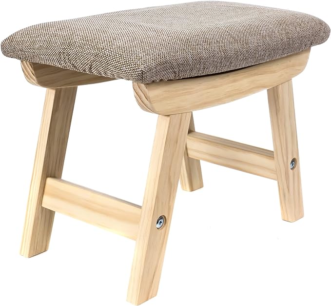 Cushioned Saddle Wooden Stool, Natural Rubberwood Sitting and Stepping Stool, 15 x 10.3 x 11.4