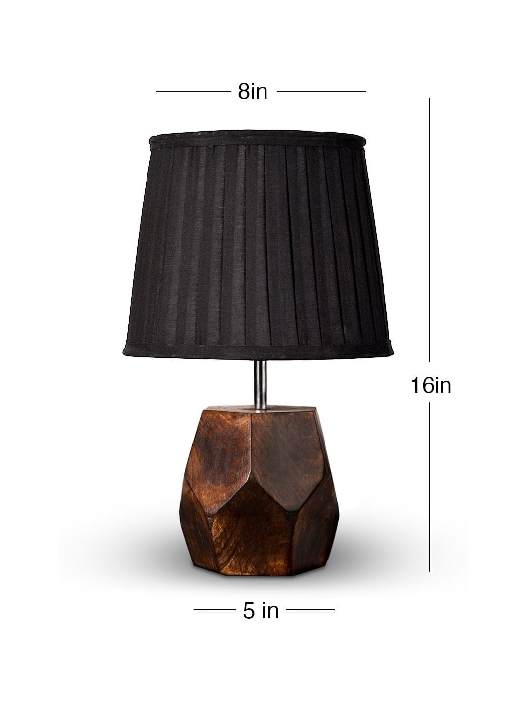 Wooden Hexa Lamp with Pleeted Cotton Black Shade
