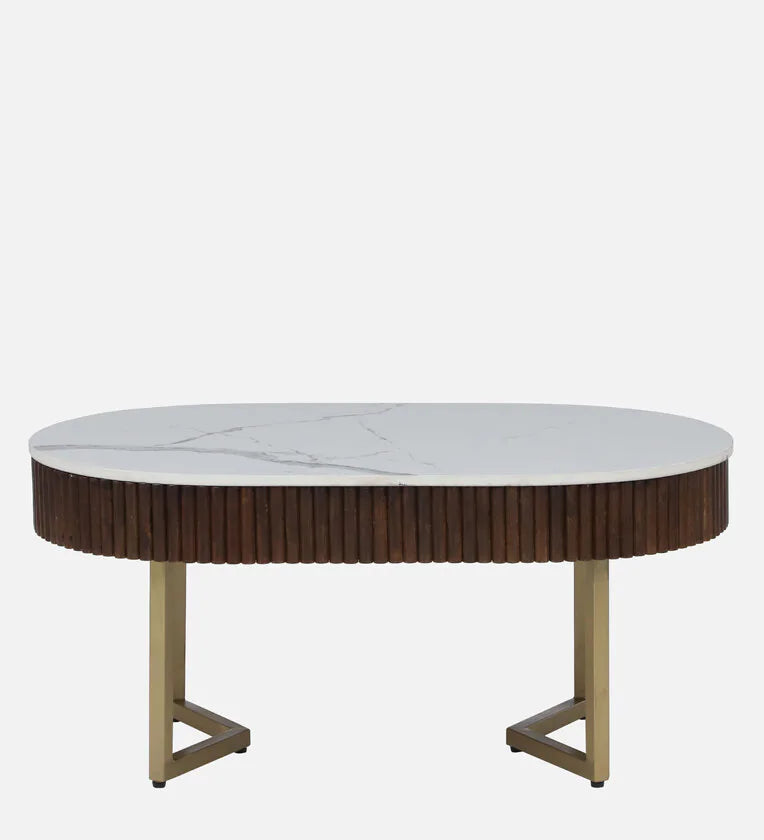 Metal Coffee Table In Gold Colour With Porcelain Top