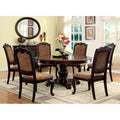 7-Piece Traditional Solid Wood Dining Set with Round Table & Upholstered Chairs – Brown Cherry Finish