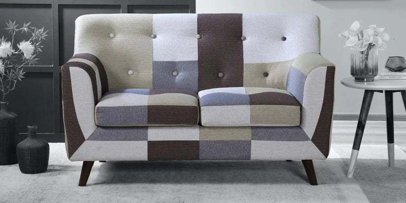 Fabric 2 Seater Sofa In Yellow Blocks