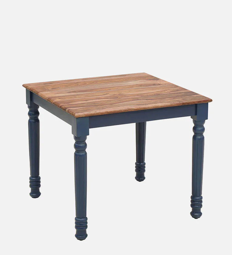 Sheesham Wood 4 Seater Square Dining Set In Blue & Natural Finish