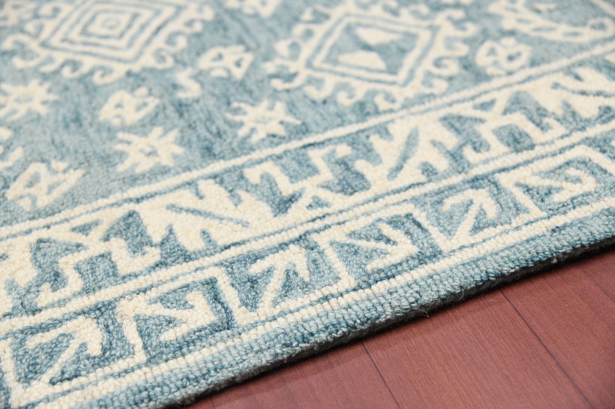 Teal Blaze Wool Boston 4x6 Feet  Hand-Tufted Carpet - Rug