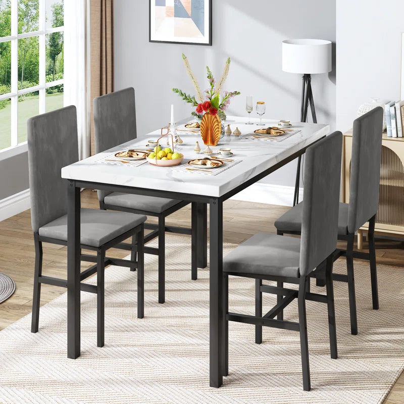 Piece Dining Set with Velvet Upholstered Dining Chairs