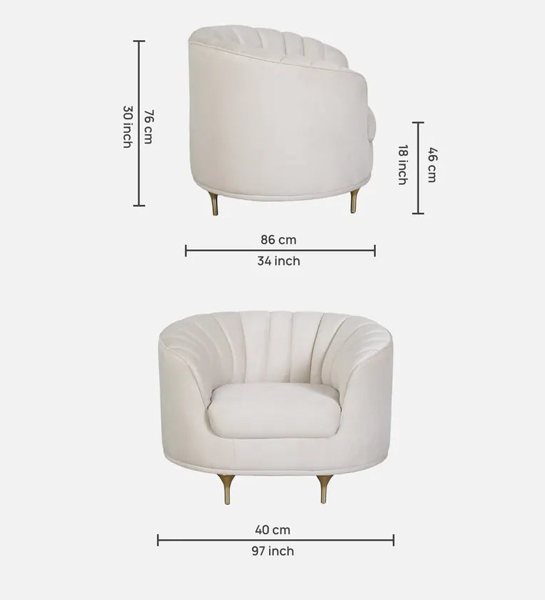 Fabric 1 Seater Sofa In Cream Colour