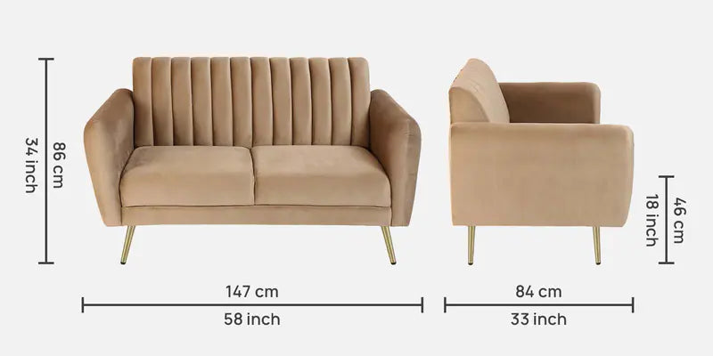 Velvet 2 Seater Sofa In Beige Colour