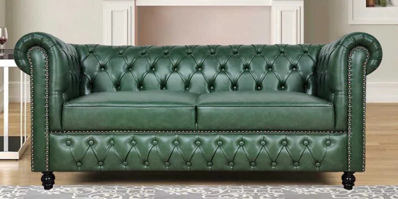 Leatherette Chesterfield 2 Seater Sofa In Olive Green Finish