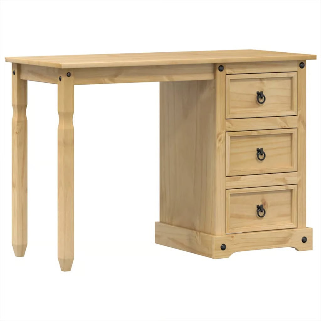 vidaXL Solid Pine Makeup Vanity – Honey Finish Dressing Table with Storage