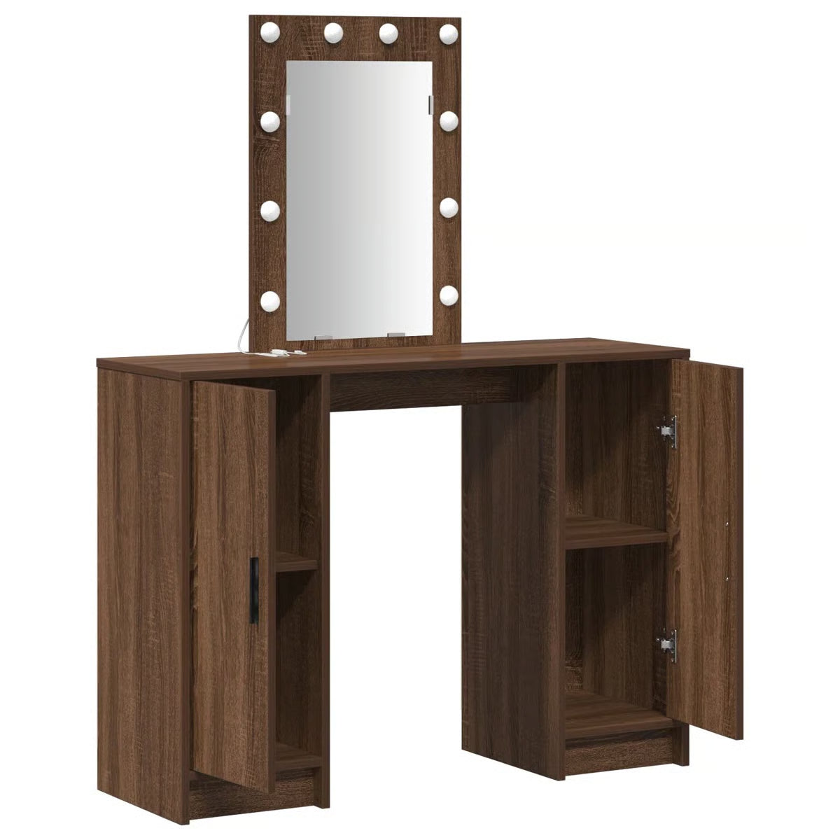 Brown Oak vidaXL Makeup Vanity with LED Lights – Dressing Table 102x33x135 cm - OUCH CART |Dressing table