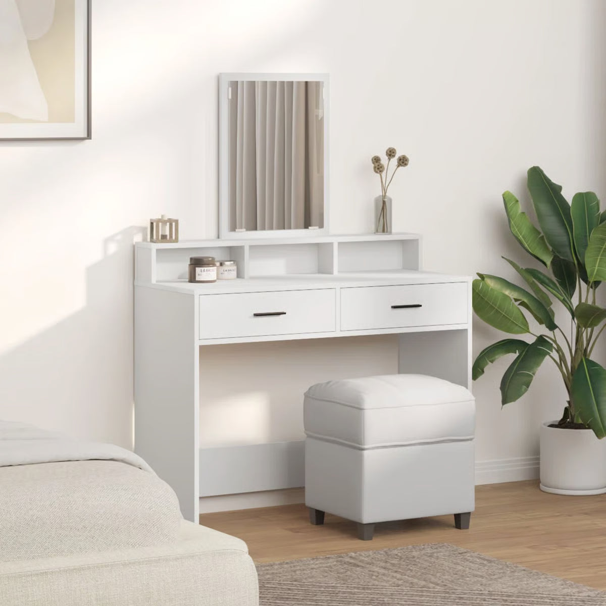 Modern White vidaXL Vanity Desk – Engineered Wood Dressing Table 39.4"x16.1"x55.1-OUCH CART |Dressing table
