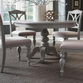 Rustic Farmhouse Round 4 Seater Dining Table Set with Upholstered Chairs – Distressed Grey Finish