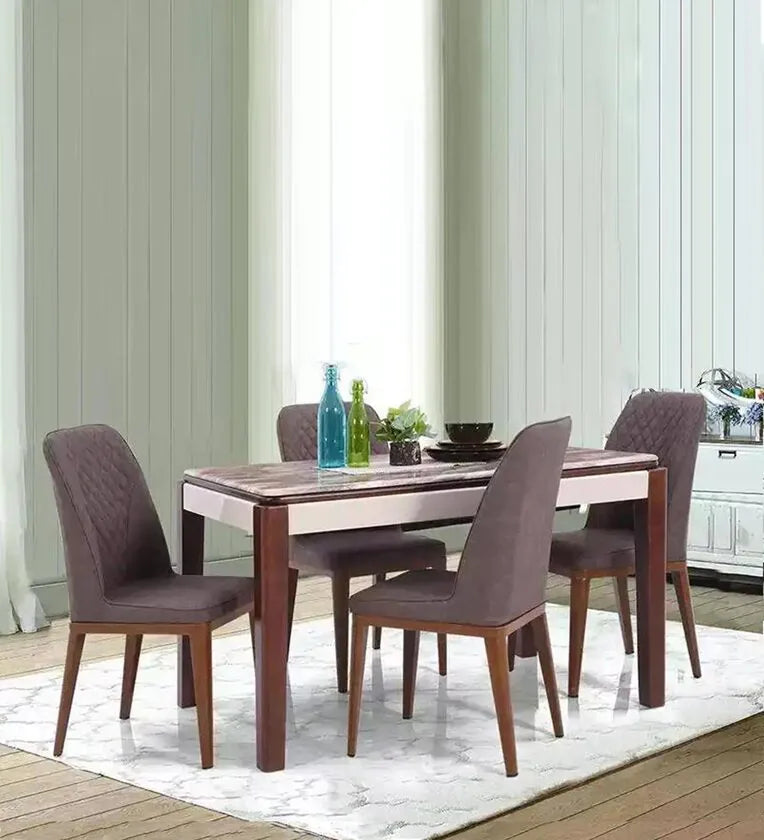 Marble Top 4 Seater Dining Set in Grey & Brown Colour