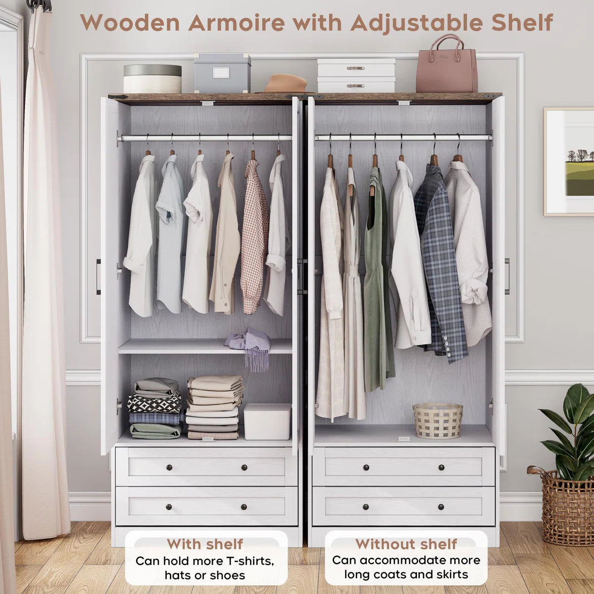 Classic American Country Vintage Solid Wood Armoire