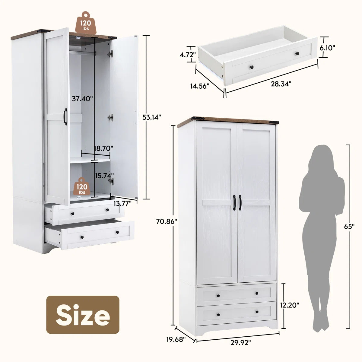 Classic American Country Vintage Solid Wood Armoire