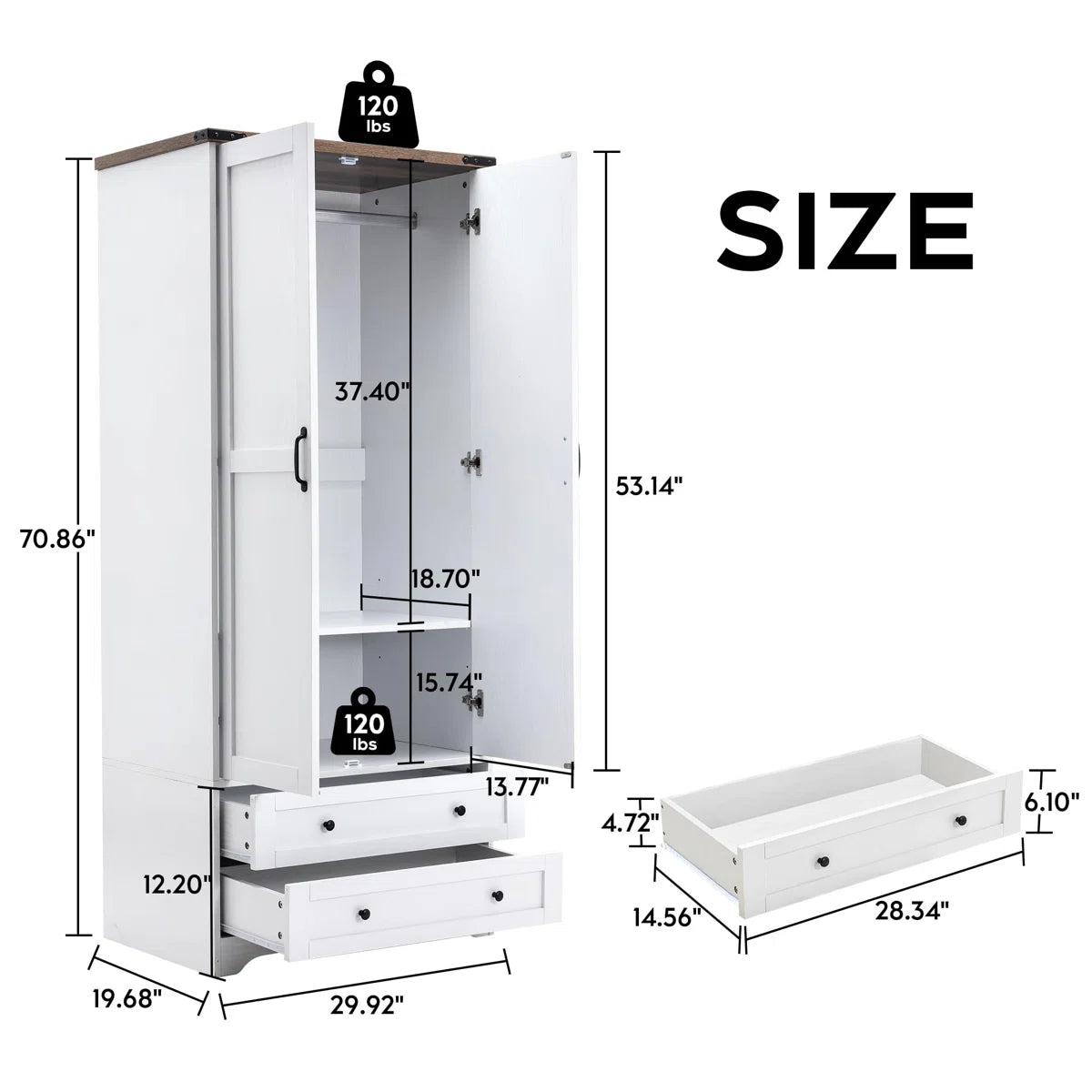 Classic American Country Vintage Solid Wood Armoire-OUCH CART | Wardrobe 