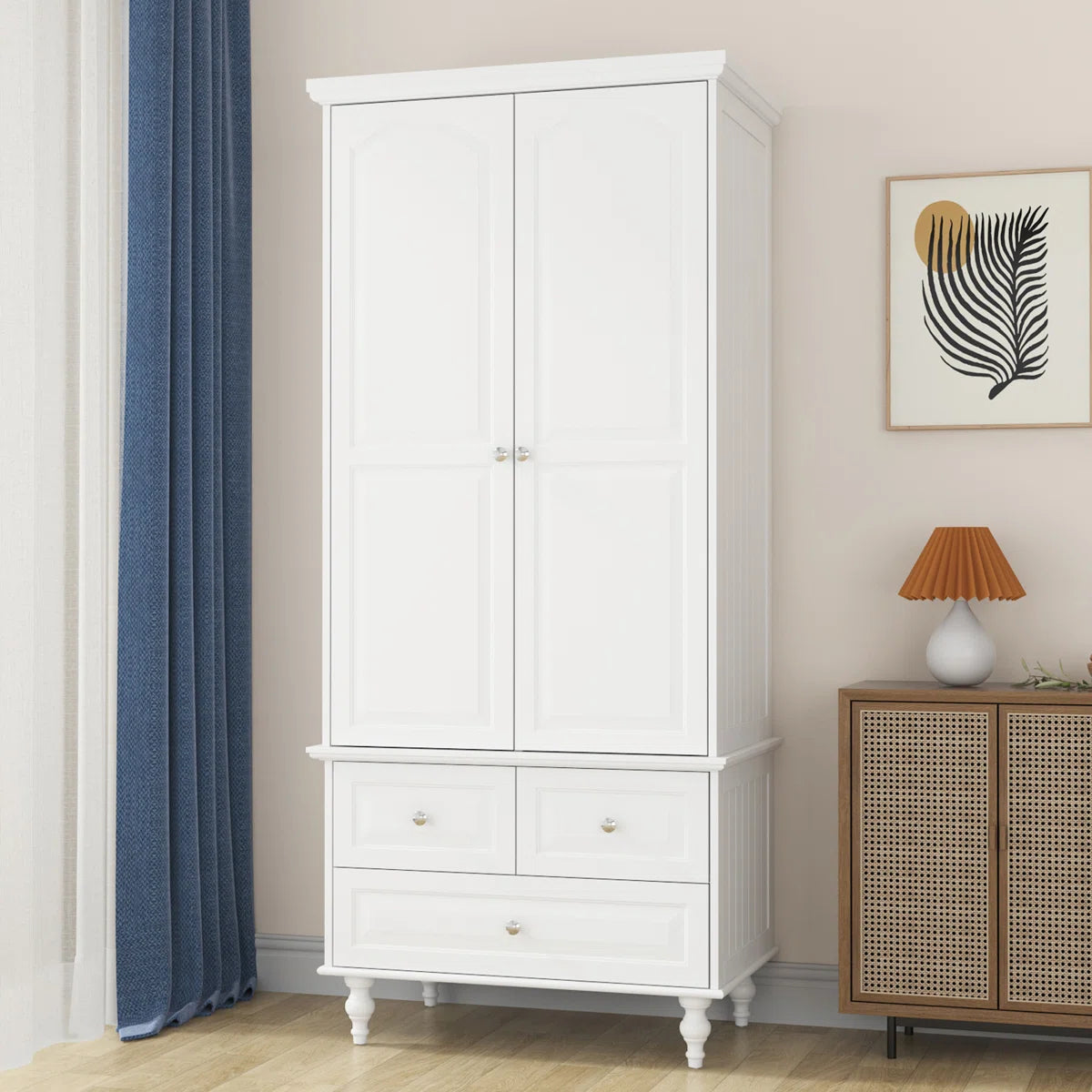 Elegant Talisha Wooden Wardrobe Armoire with 3 Large Drawers-OUCH CART | Wardrobe 