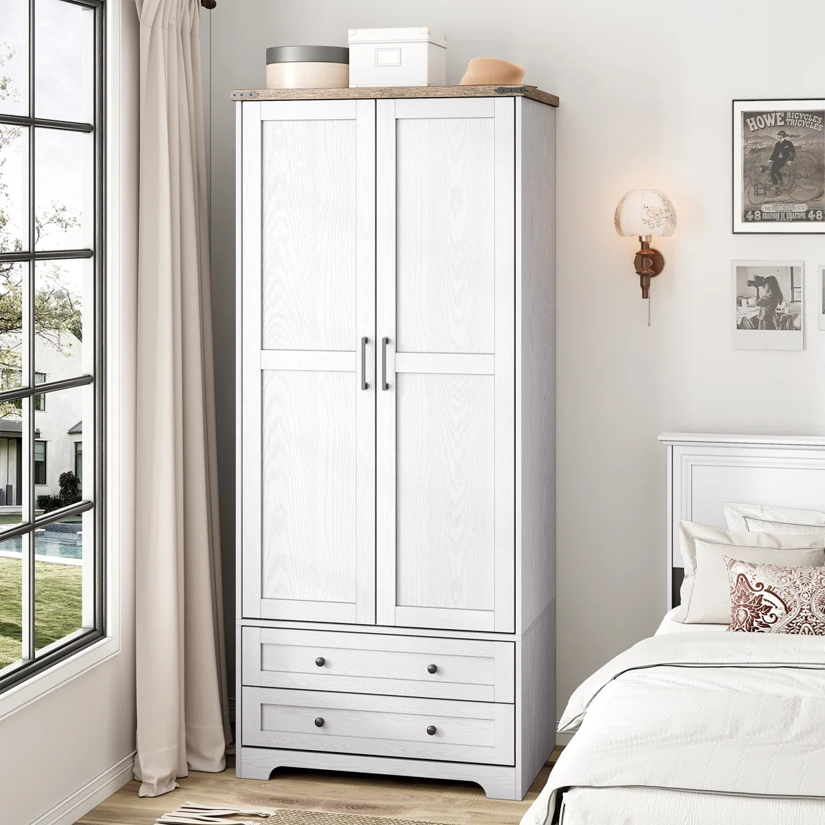 Classic American Country Vintage Solid Wood Armoire-OUCH CART | Wardrobe 