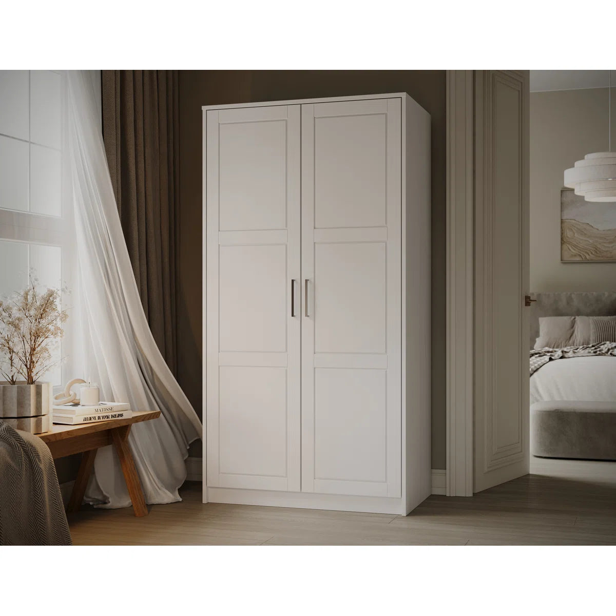 Modern Urban 2-Door Solid Wood Wardrobe with Hidden Storage-OUCH CART | Wardrobe 