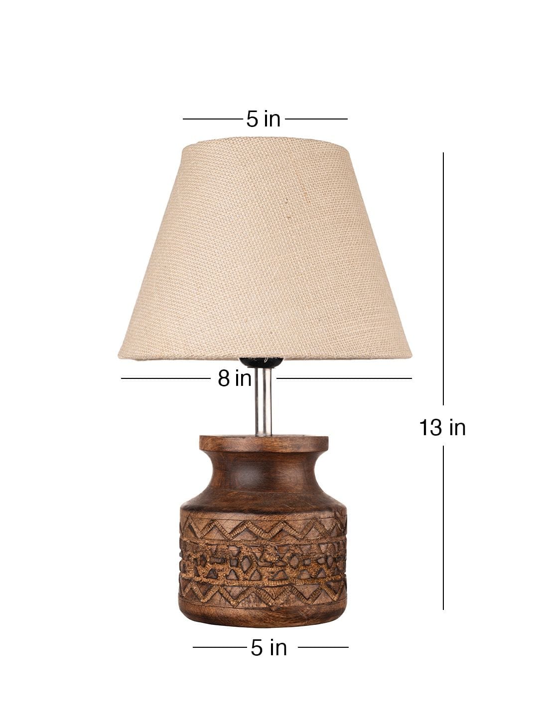 Wooden Carved Lamp with Taper Jute White Shade