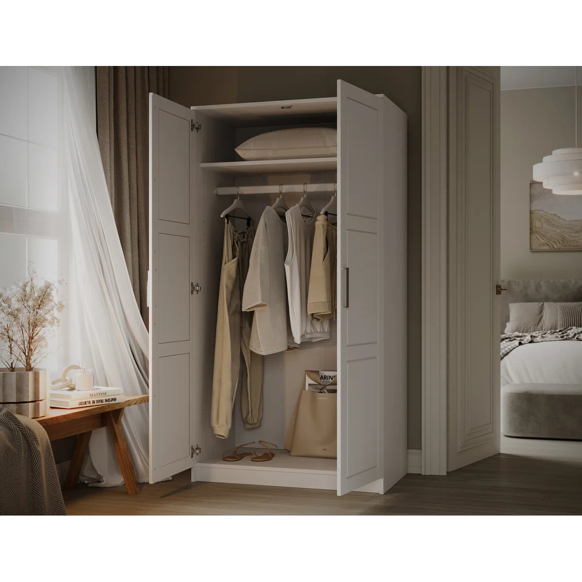 Modern Urban 2-Door Solid Wood Wardrobe with Hidden Storage-OUCH CART | Wardrobe 