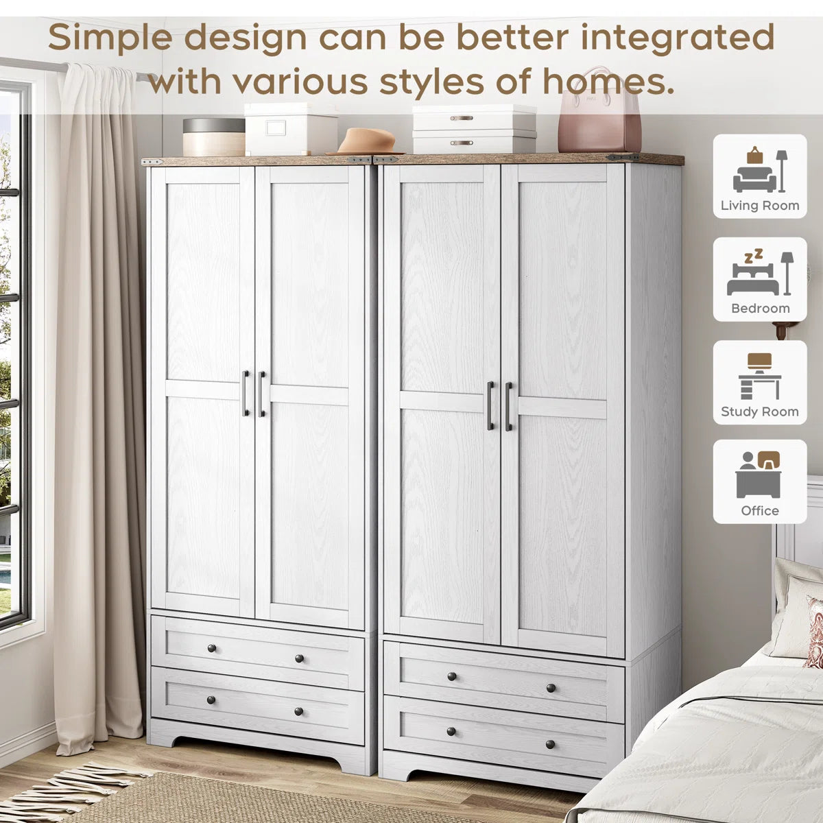 Classic American Country Vintage Solid Wood Armoire