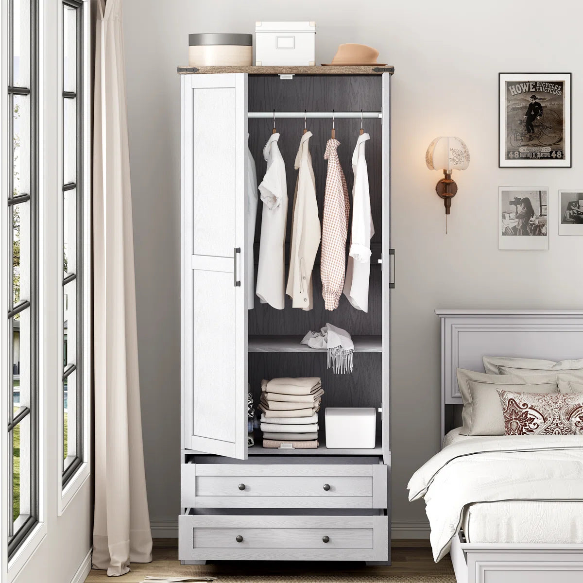 Classic American Country Vintage Solid Wood Armoire-OUCH CART | Wardrobe 