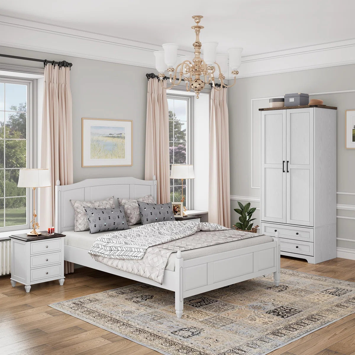 Classic American Country Vintage Solid Wood Armoire