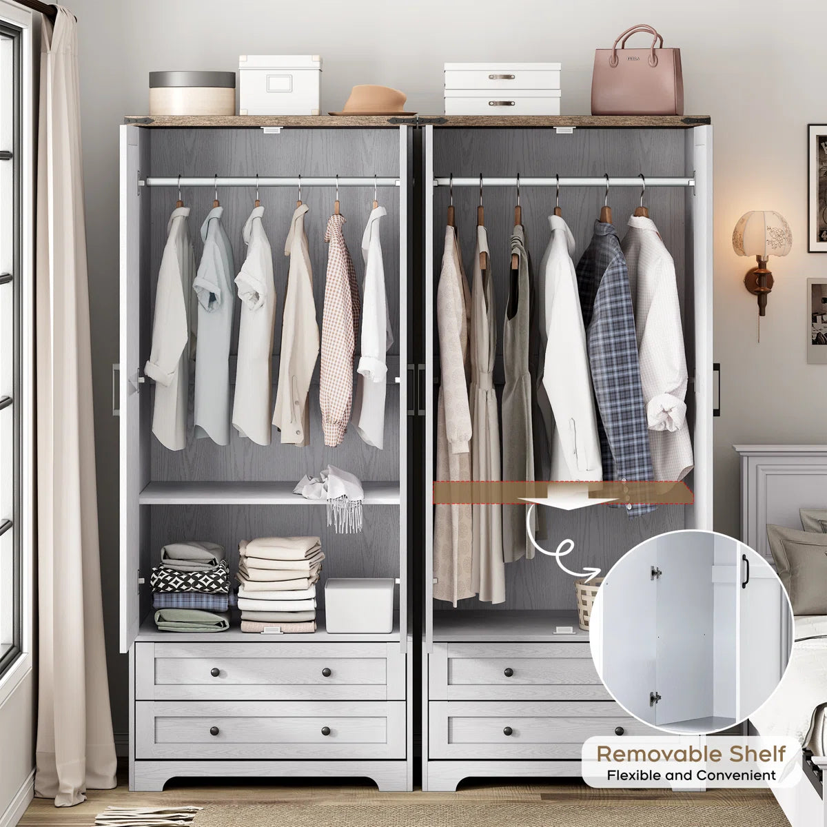 Classic American Country Vintage Solid Wood Armoire