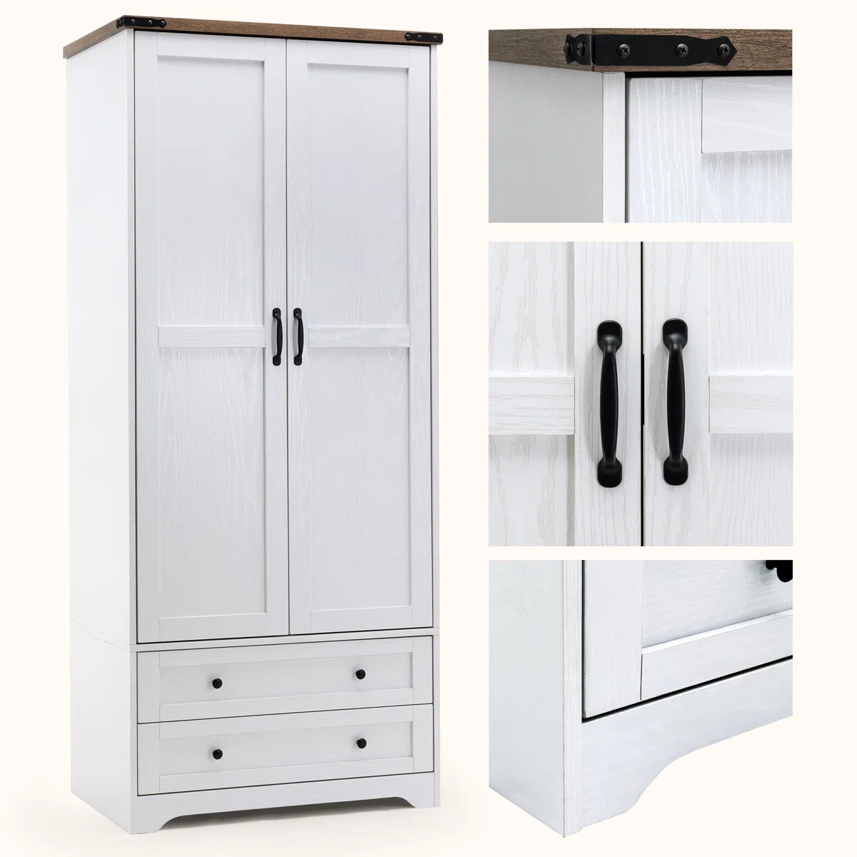 Classic American Country Vintage Solid Wood Armoire-OUCH CART | Wardrobe 