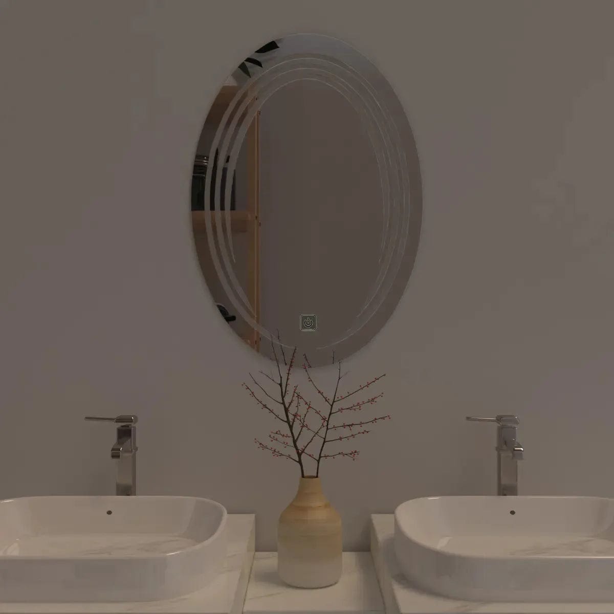 Modern Designed LED Oval Smart Touch Bathroom Wall Mirror