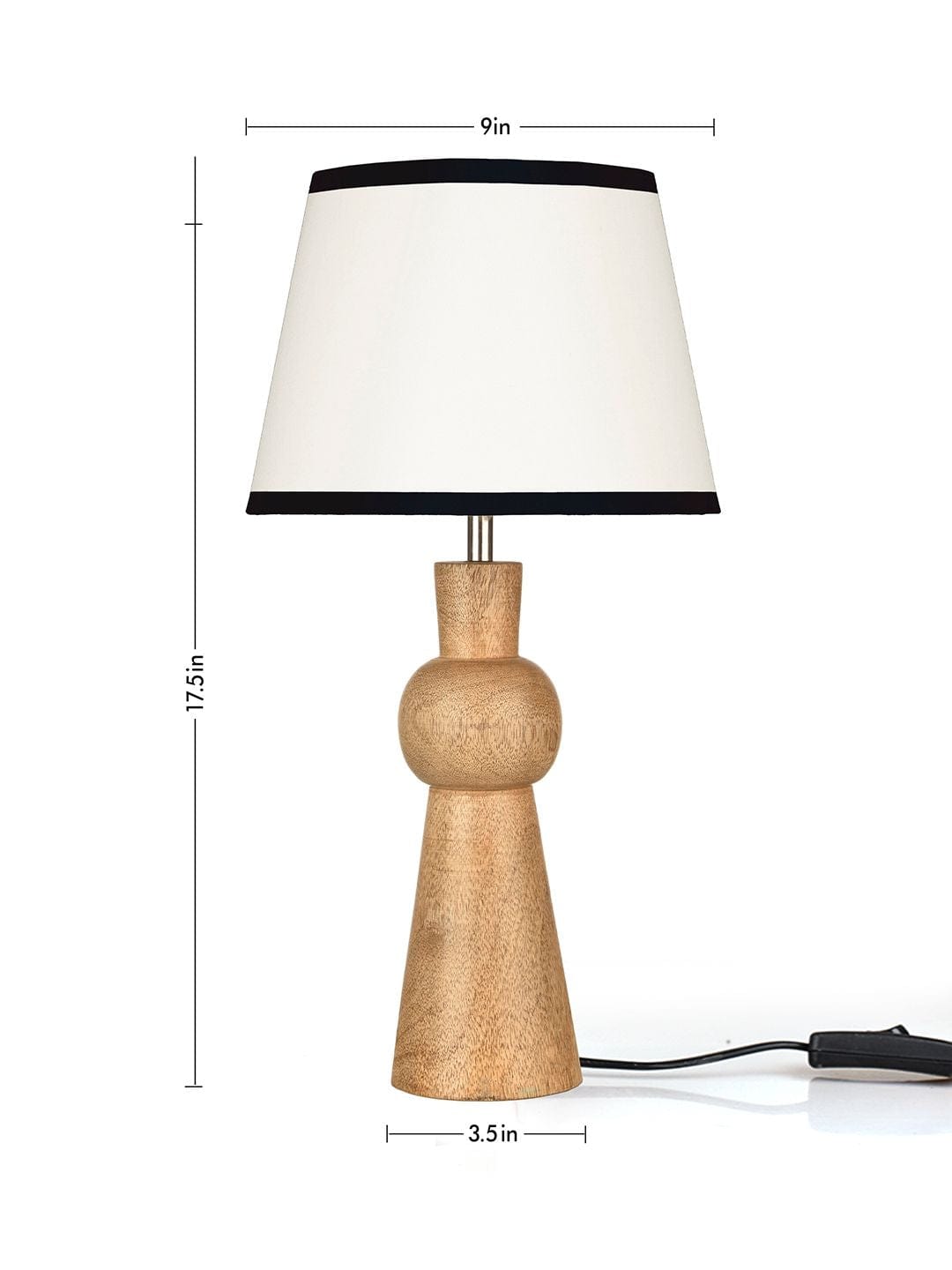 Wooden Skirt Lamp with White Cotton Shade