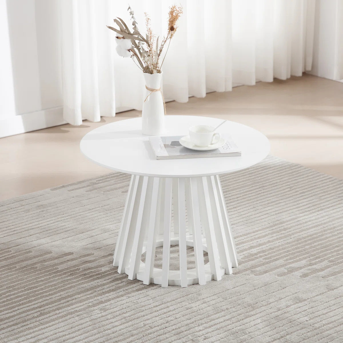 Rilma Solid Wood Base Single Coffee Table, Round Coffee Table for Living Room