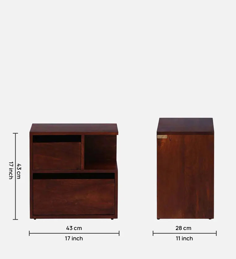 Z Solid Wood Rhs Bedside Table In Honey Oak Finish With Drawers