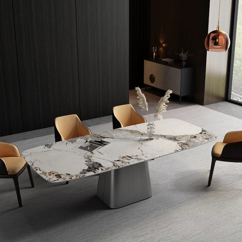 luxury rock plate dining table rectangular modern stainless steel dining table set