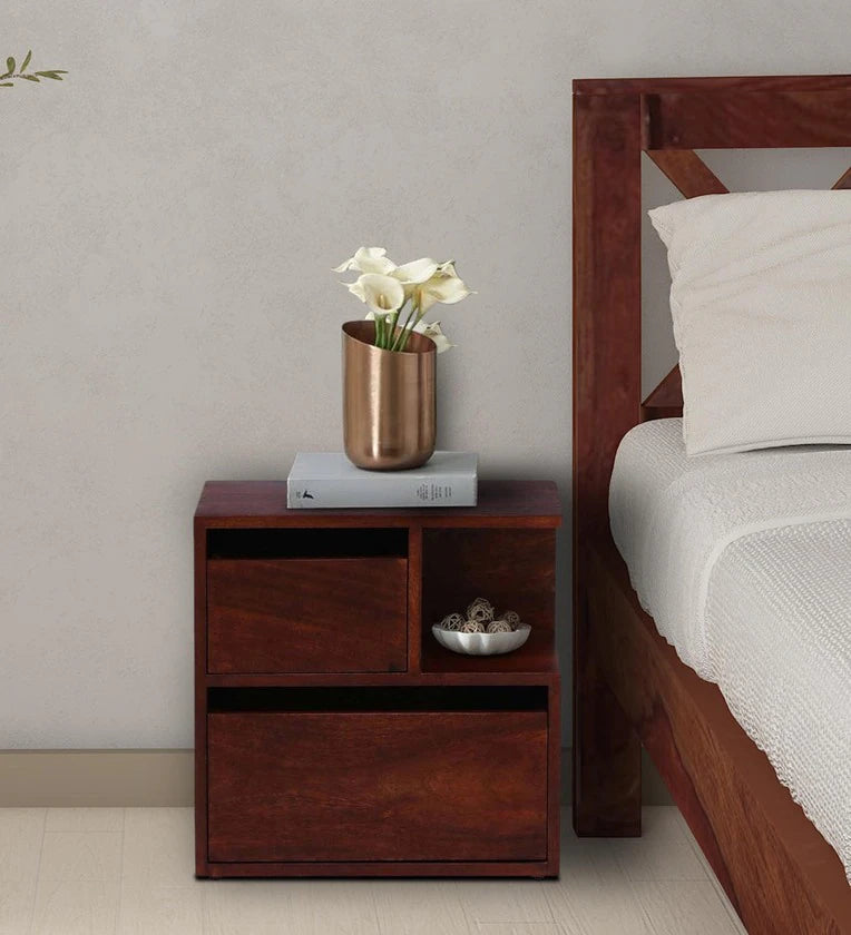 Z Solid Wood Rhs Bedside Table In Honey Oak Finish With Drawers